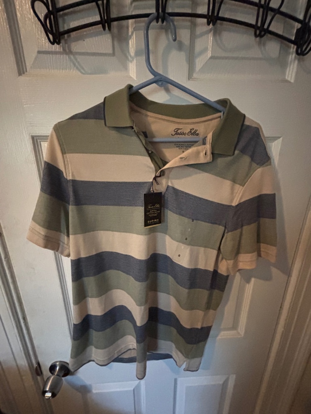 Tasso Elba Green Tan Striped Polo small